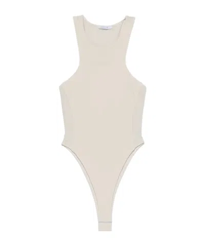 Patrizia Pepe Mesh-panel Tank Top Bodysuit In Neutral