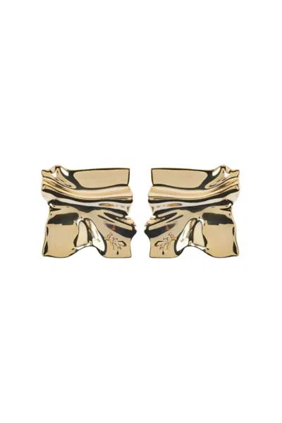 Patrizia Pepe Metal Crinckle Earrings In Zama And Brass In Gold