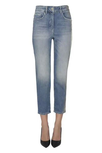 Patrizia Pepe Metallic Effect Insert Jeans In Blue