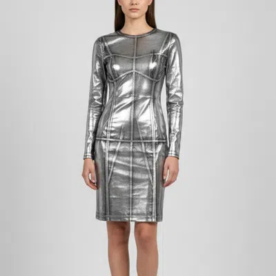 Pre-owned Patrizia Pepe Metallic Jersey Long Sleeve Midi Dress M In Silver