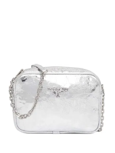 Patrizia Pepe Metallic Leather Crossbody Bag In Silver