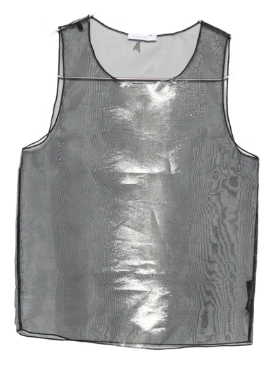 Patrizia Pepe Metallic Organza Top In Gray