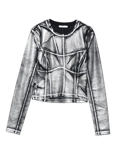Patrizia Pepe Metallic Panelled Top In Black