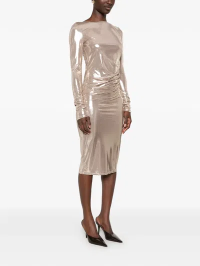 Patrizia Pepe Metallic-effect Ruched Midi Dress In Gold