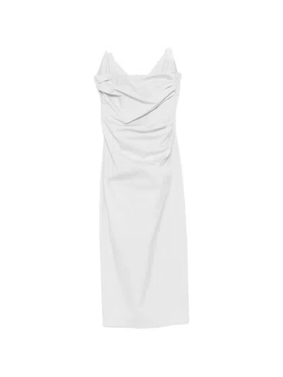 Patrizia Pepe Midi Bustier Poplin Dress In White