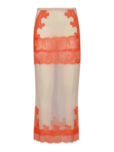 Patrizia Pepe Midi Skirt In Stretch Tulle With Lace Details In Multi