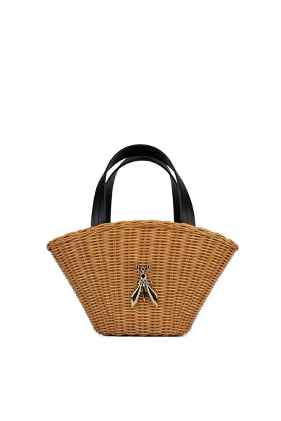 Patrizia Pepe Minimal City Bag In Small Wicker In Black/natural