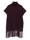 Patrizia Pepe Mock-neck Fringe Top In Burgundy