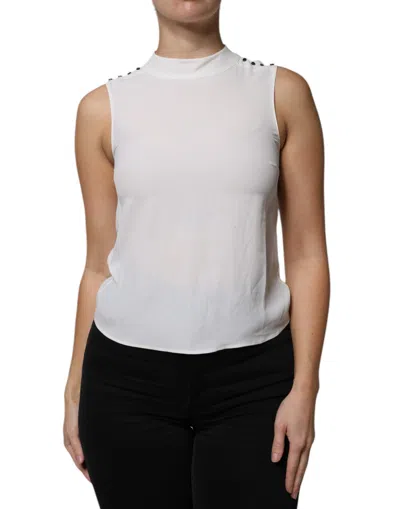 Pre-owned Patrizia Pepe Mock Neckline Sleeveless Tank Blouse Women's Top () In White
