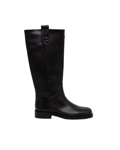 Patrizia Pepe Natural Leather Mid-calf Boots With Side Zipper And Square Toe In Black