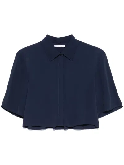 Patrizia Pepe Navy Blue Logo-appliqu Cropped Shirt
