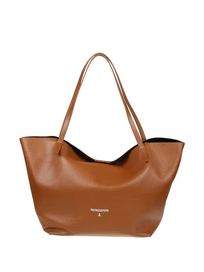 Patrizia Pepe Never Complete Leather Tote Bag In Brown