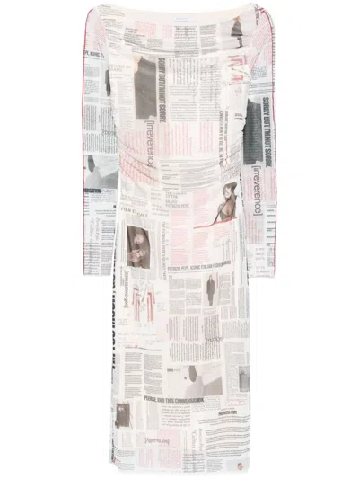 Patrizia Pepe News Paper-print Midi Dress In Neutrals