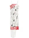 Patrizia Pepe Asymmetrical Newspaper Print Dress With Lace In Neutrals