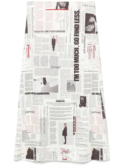 Patrizia Pepe Newspaper-print Midi Skirt In Neutrals