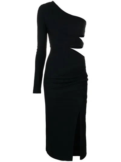 Patrizia Pepe One-shoulder Midi Dress In Black