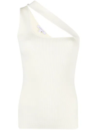 Patrizia Pepe One-shoulder Ribbed Tank Top In Yellow