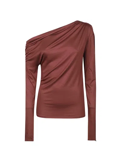 Patrizia Pepe One Shoulder Long Sleeve Top In Brown