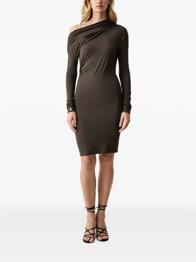 Patrizia Pepe One-shoulder Draped Midi Dress In Brown