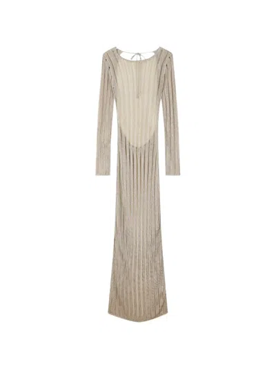 Patrizia Pepe Open Back Longsleeve Knit Dress In Neutral
