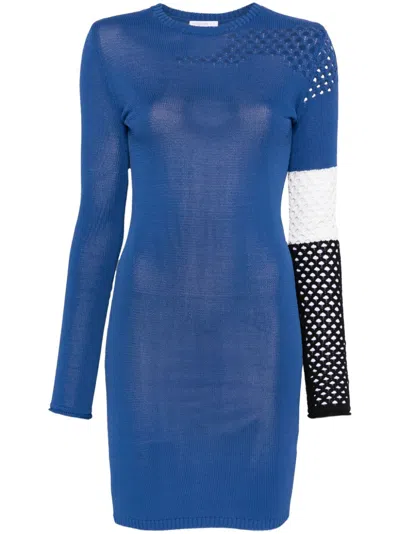Patrizia Pepe Open-knit Detailed Mini Dress In Blue