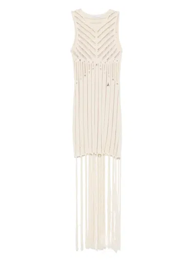 Patrizia Pepe Open-knit Mini Dress In Neutrals