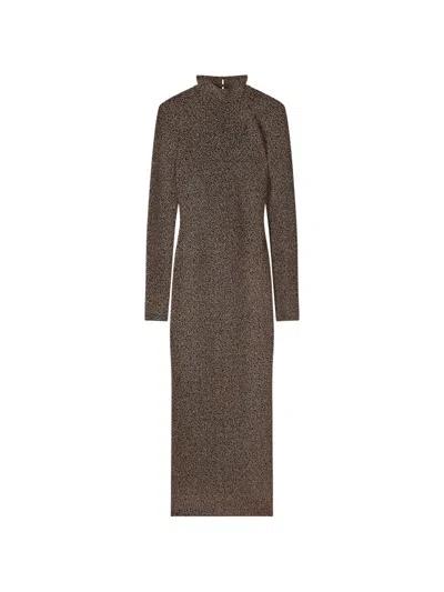 Patrizia Pepe Open-back Long-sleeve Midi Dress In Brown