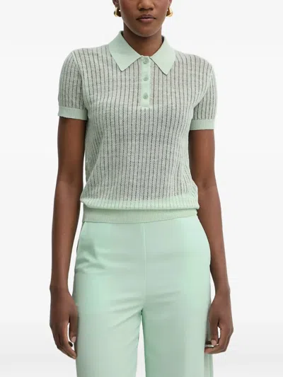 Patrizia Pepe Open-knit Short-sleeve Polo Shirt In Green