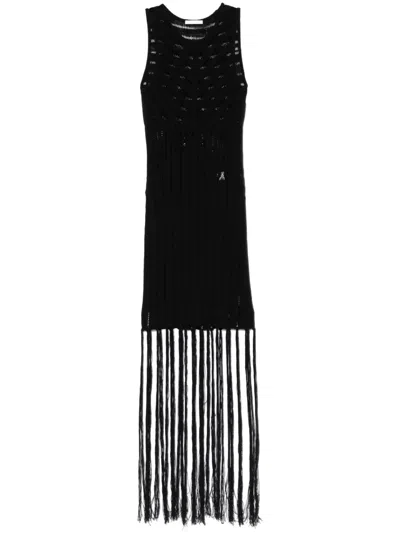 Patrizia Pepe Openwork Knit Dress In Black