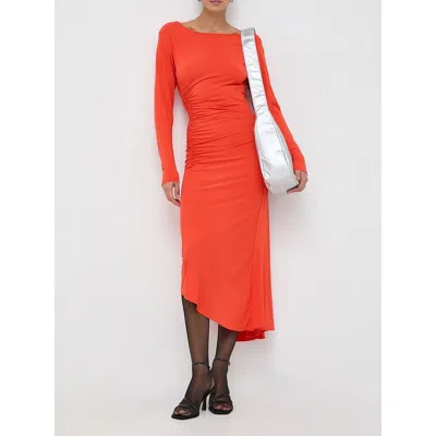 Patrizia Pepe Ruched-detailing Asymmetric-hem Midi Dress In Red