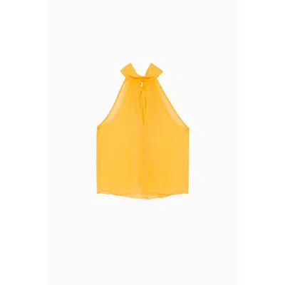 Patrizia Pepe Orange Silk Tank Tops In Yellow