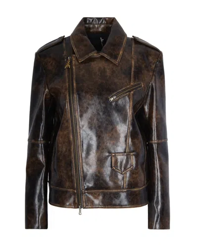 Patrizia Pepe Brown Oversized Coated Fabric Biker Jacket In Black