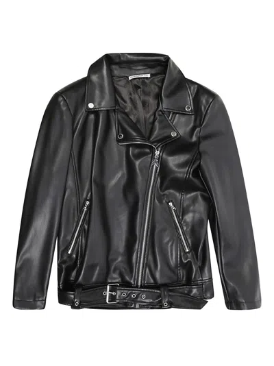 Patrizia Pepe Oversized Ecopele Motorcycle Jacket With Asymmetrical Zipper In Black
