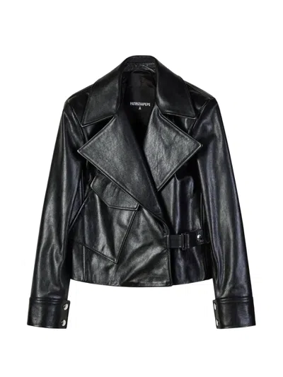 Patrizia Pepe Oversized Leather Biker Jacket In Black