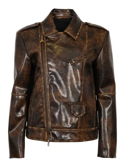 Patrizia Pepe Oversized Leather-effect Coated Fabric Jacket In Brown