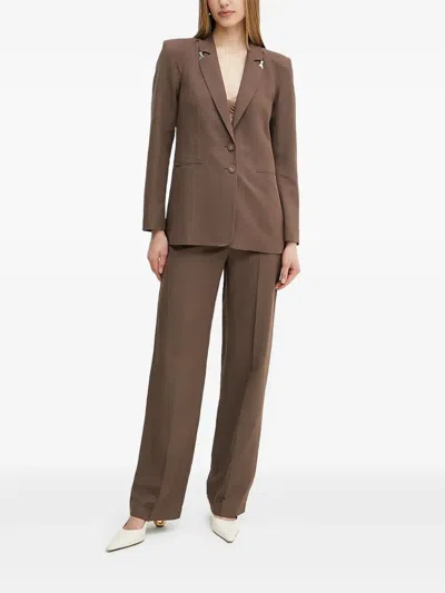 Patrizia Pepe Padded-shoulder Embellished Blazer In Brown