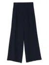 Patrizia Pepe Wide-leg High-waist Trousers With Pleated Front In Blue