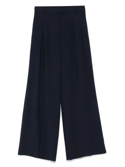 Patrizia Pepe Wide-leg High-waist Trousers With Pleated Front In Blue