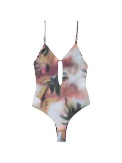 Patrizia Pepe Palm-print Cut-out Swimsuit In Multi