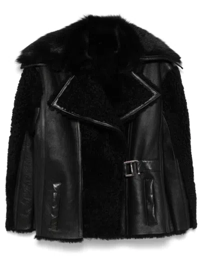 Patrizia Pepe Panelled Leather Jacket In Black