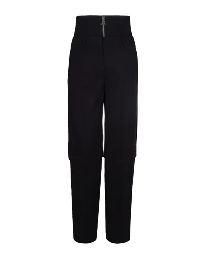 Patrizia Pepe High-waisted Baggy Pants With Corset Design And Layered Detail In Black