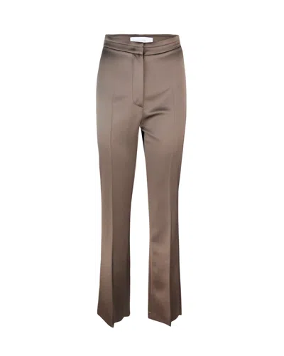 Patrizia Pepe Pantalone Regular Fit In Raso Marrone In Brown