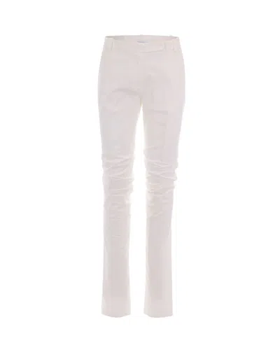 Patrizia Pepe Skinny White Twill Pants With Ruching Detail In Pink