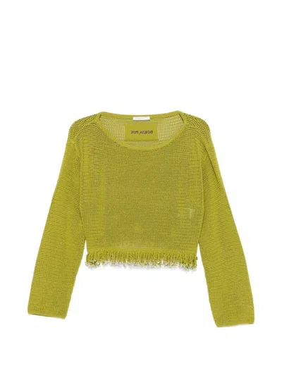 Patrizia Pepe Bead-embellished Crochet-knit Sweater In Green