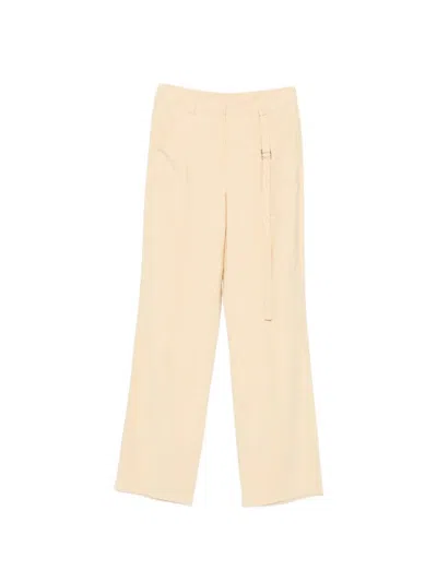 Patrizia Pepe Buckle-detail Wide-leg Trousers In Neutral