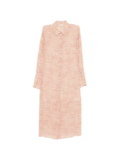 Patrizia Pepe Croco-print Midi Shirt Dress In Pink