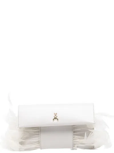 Patrizia Pepe Feather-trim Leather Cross Body Bag In White