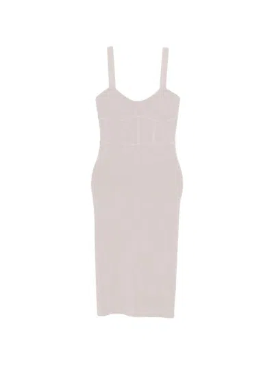 Patrizia Pepe Fitted Jacquard Knit Midi Dress In Neutral
