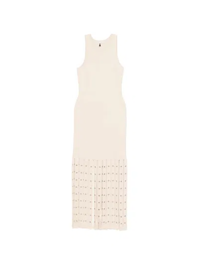 Patrizia Pepe Fringes Knit Midi Dress In Pink