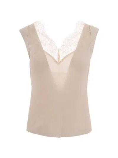 Patrizia Pepe Lace-trim Blouse In Neutral